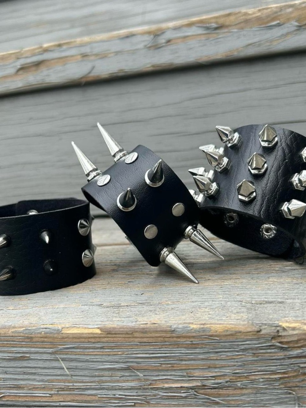 3 PCs Gothic PU leather Spiked Studded Bracelets - Silver studs bracelets